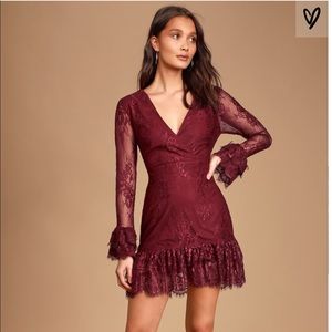 NEW WITH TAGS! Lulu’s deep red lace mini dress